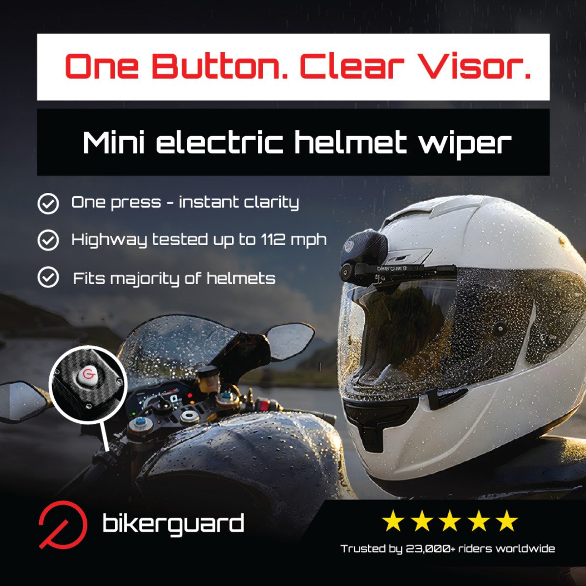 BIKERGUARD - Full Face Helmet Wiper System for Wet Rides